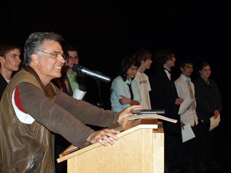 CONGRATULATIONS: Tony Papa talks to graduates from last year&rsquo;s film program at Brooks.